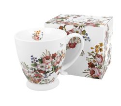 DUO FLORAL Jumbobecher 480 ml VINTAGE FLOWERS WHITE mit Fuß, New Bone China Porzellan