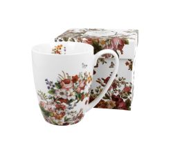 DUO FLORAL Klassischer Becher 350 ml VINTAGE FLOWERS WHITE New Bone China Porzellan