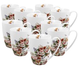 10er SET DUO FLORAL Klassischer Becher 350 ml VINTAGE FLOWERS WHITE New Bone China Porzellan