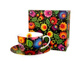 DUO ETNO 24678 Jumbobecher 470 ml mit Untertasse ETNIC mit Untertasse, New Bone China Porzellan