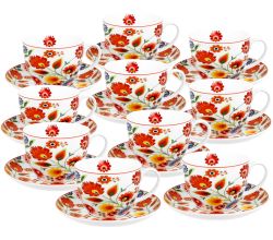 10er SET DUO ETNO Jumbobecher 470 ml ŁOWICZ mit Untertasse, New Bone China Porzellan