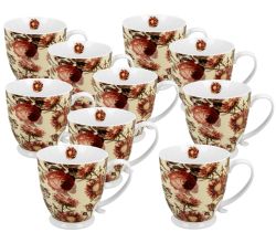 10er SET DUO FLORAL Jumbobecher 480 ml PEONY mit Fuß, New Bone China Porzellan