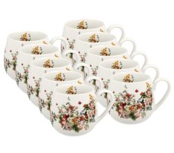 10er SET DUO FLORAL Fassbecher 430 ml VINTAGE FLOWERS WHITE New Bone China Porzellan