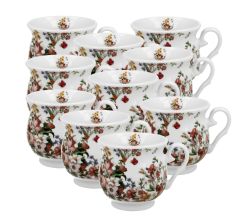 10er SET DUO FLORAL Becher 400 ml VINTAGE FLOWERS WHITE New Bone China Porzellan