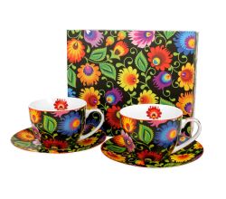 DUO ETNO 2er-Set Tassen 250 ml ETNIC mit Untertassen, New Bone China Porzellan