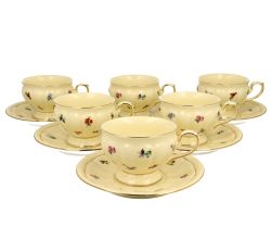 DUO ECRU 6er-Set Tassen 220 ml mit Untertassen, New Bone China Porzellan