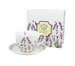 DUO FLORAL Jumbobecher 470 ml PROVANCE mit Untertasse, New Bone China Porzellan