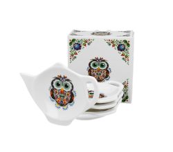 DUO ETNO 4er-Set Teebeutelhalter OWL New Bone China Porzellan