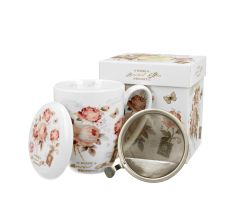 DUO FLORAL Becher 380 ml SECESSION mit Teesieb, New Bone China Porzellan