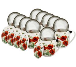 10er SET DUO FLORAL Fassbecher 430 ml CLASSIC POPPIES mit Teesieb, New Bone China Porzellan