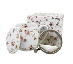 DUO FLORAL Fassbecher 430 ml SAFA mit Teesieb, New Bone China Porzellan