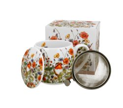 DUO FLORAL Fassbecher 430 ml WILD BIRD mit Teesieb, New Bone China Porzellan