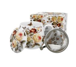 DUO FLORAL Fassbecher 430 ml ZAHRA mit Teesieb, New Bone China Porzellan