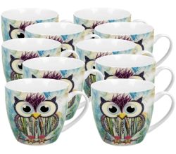 10er SET DUO ANIMALS Becher 460 ml FUNKY OWL in Tragetasche, New Bone China Porzellan