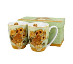 DUO ART GALLERY 2er-Set Becher 380 ml SUNFLOWERS New Bone China Porzellan