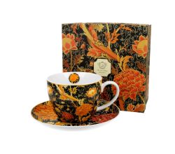 DUO ART GALLERY Jumbobecher 470 ml CRAY FLORAL mit Untertasse, New Bone China Porzellan