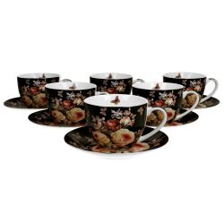 DUO FLORAL 6er-Set Tassen 220 ml WARDA mit Untertassen, New Bone China Porzellan