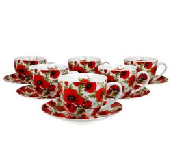 DUO FLORAL 6er-Set Tassen 220 ml LINA mit Untertassen, New Bone China Porzellan