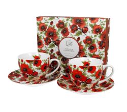 DUO FLORAL 2er-Set Tassen 280 ml LINA mit Untertassen, New Bone China Porzellan