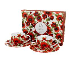 DUO FLORAL 2er-Set Espressotassen 90 ml LINA mit Untertassen, New Bone China Porzellan