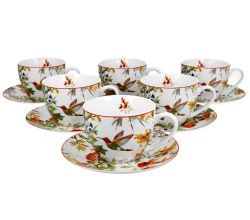 DUO FLORAL 6er-Set Tassen 220 ml LINNEA mit Untertassen, New Bone China Porzellan