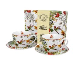 DUO FLORAL 2er-Set Tassen 280 ml LINNEA mit Untertassen, New Bone China Porzellan