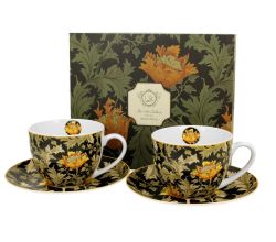 DUO ART GALLERY 2er-Set Tassen 250 ml CHRYSANTHEMUM mit Untertassen, New Bone China Porzellan