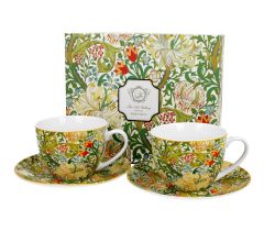 DUO ART GALLERY 2er-Set Tassen 250 ml GOLDEN LILLY mit Untertassen, New Bone China Porzellan