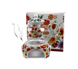 DUO ETNO Teekanne 1000 ml ŁOWICZ mit Teesieb, Glas - New Bone China Porzellan