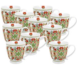 10er SET DUO ETNO Jumbobecher 480 ml HUNGARIAN mit Fuß, New Bone China Porzellan