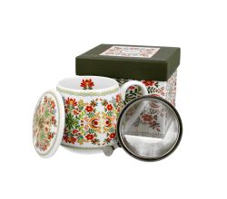DUO ETNO Fassbecher 430 ml HUNGARIAN mit Teesieb, New Bone China Porzellan