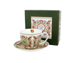 DUO ETNO Jumbobecher 470 ml HUNGARIAN mit Untertasse, New Bone China Porzellan