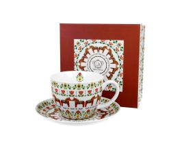 DUO ETNO Jumbobecher 470 ml SCANDINAVIAN mit Untertasse, New Bone China Porzellan