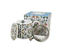 DUO ETNO Fassbecher 430 ml KASHUBIAN mit Teesieb, New Bone China Porzellan