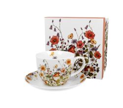 DUO FLORAL Jumbobecher 470 ml WILD BIRD mit Untertasse, New Bone China Porzellan