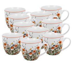 10er SET DUO FLORAL Becher 460 ml WILD BIRD in Tragetasche, New Bone China Porzellan
