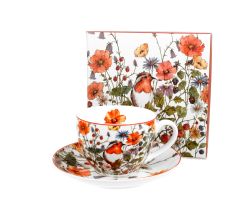 DUO FLORAL Tasse 250 ml WILD BIRD mit Untertasse, New Bone China Porzellan