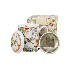 DUO FLORAL Becher 380 ml LINNEA mit Teesieb, New Bone China Porzellan