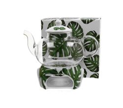 DUO FLORAL 30464 Teekanne 1000 ml mit Teesieb MONSTERA mit Teesieb, Glas - New Bone China Porzellan