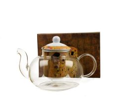 DUO ART GALLERY Teekanne 1000 ml THE KISS mit Teesieb, Glas - New Bone China Porzellan