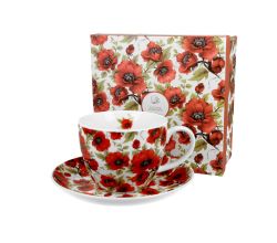 DUO FLORAL Jumbobecher 470 ml LINA mit Untertasse, New Bone China Porzellan