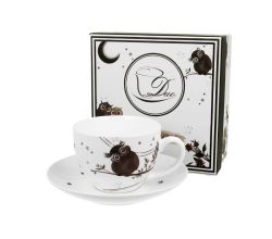 DUO ANIMALS Tasse 250 ml CHARMING OWLS mit Untertasse, New Bone China Porzellan