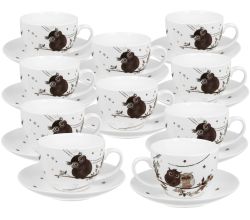 10er SET DUO ANIMALS Tasse 250 ml CHARMING OWLS mit Untertasse, New Bone China Porzellan