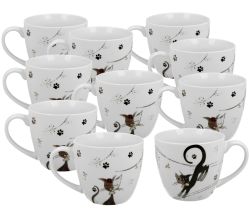 10er SET DUO ANIMALS Becher 460 ml CHARMING CATS New Bone China Porzellan