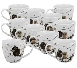 10er SET DUO ANIMALS Becher 460 ml CHARMING OWLS New Bone China Porzellan