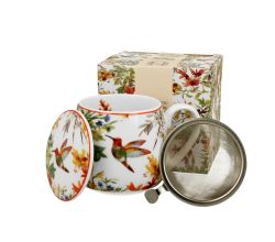 DUO FLORAL Fassbecher 430 ml LINNEA mit Teesieb, New Bone China Porzellan