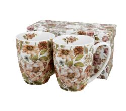 DUO FLORAL 2er-Set Becher 380 ml PASTEL FLOWERS New Bone China Porzellan