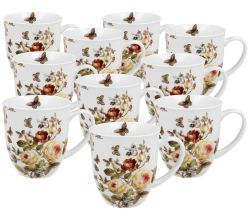 10er SET DUO FLORAL Becher 400 ml ZAHRA in Metalldose, New Bone China Porzellan