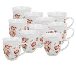 10er SET DUO FLORAL Becher 400 ml SECESSION in Metalldose, New Bone China Porzellan