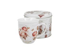 DUO FLORAL Becher 400 ml SECESSION in Metalldose, New Bone China Porzellan
